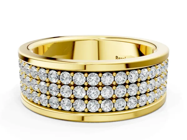 Round Diamond Multi-Row Pavé Mens Band Yellow gold