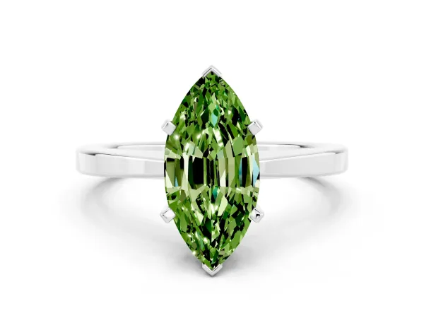 Marquise Cut Peridot Solitaire Engagement Ring with Classic Band and Four-Prong Setting Silver