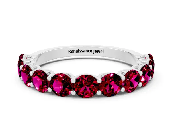 Round Garnet Shared Prong Eternity Band Platinum