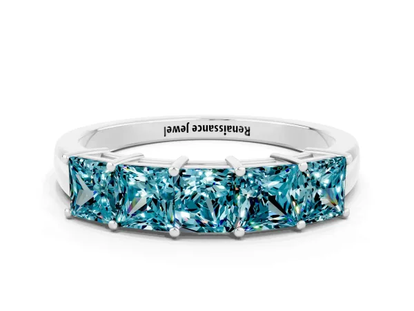 Princess Cut Five-Stone Blue Topaz Band with Prong Setting Platinum