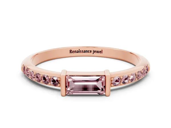 Baguette Morganite Pavé Band with Bar Setting Rose gold