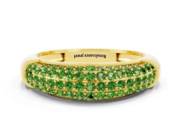 Three-Row Pavé Round Peridot Dome Band Yellow gold
