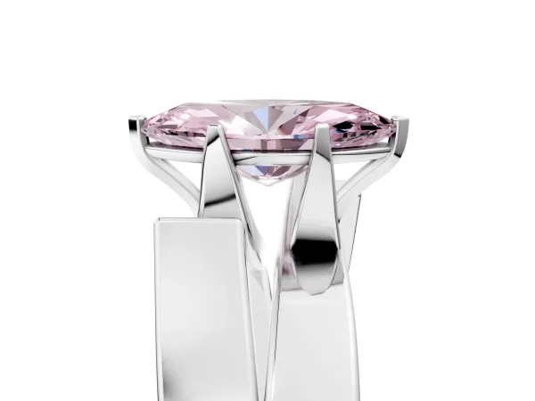 Fancy Pink Modern Tension Set Marquise Cut Diamond Solitaire Wide Band Ring Silver