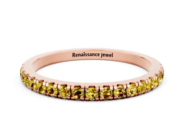 Pavé Round Yellow Sapphire Half Eternity Band with Shared Prong Setting Rose gold