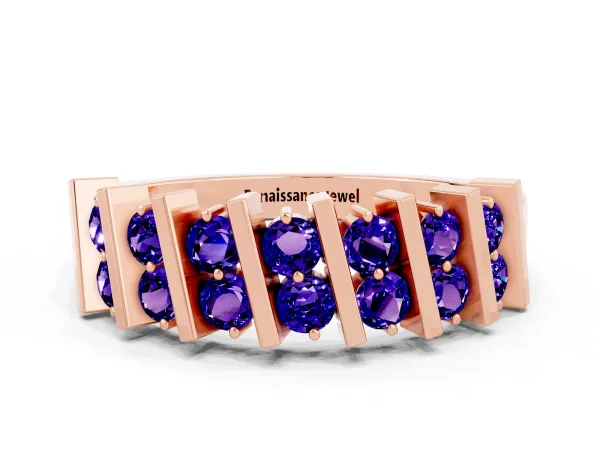Channel Set Round Tanzanite Anniversary Band with Vertical Prongs Rose gold