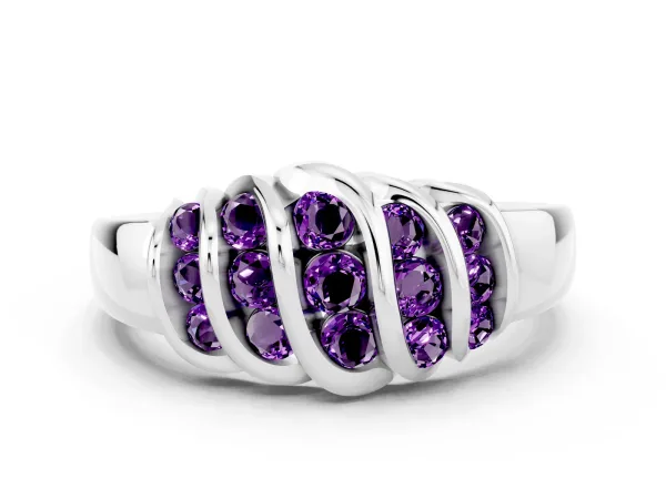 Round Amethyst Multi-Row Crossover Band Platinum