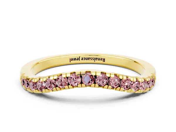 Morganite Pavé Curved Wedding Band Yellow gold