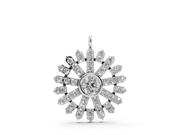 Round Diamond Snowflake Pendant with Pavé Setting White gold