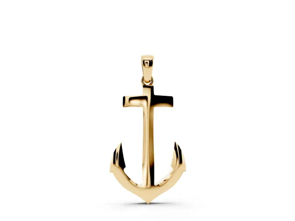 Silver Anchor Pendant with Round Diamond Bezel Setting Yellow gold