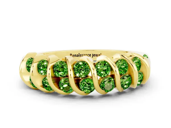 Channel Set Round Peridot Multi-Row Band Yellow gold