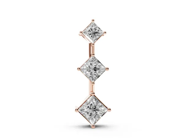Three-Stone Princess Cut Diamond Pendant with Four-Prong Setting Rose gold