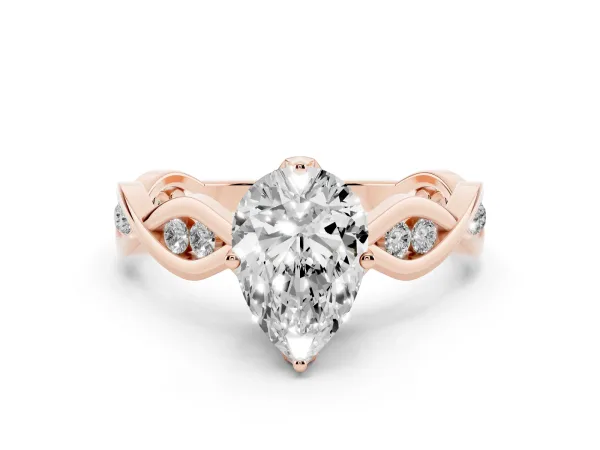 Pear Cut Solitaire Twist Band with Leaf Prong Setting Rose gold