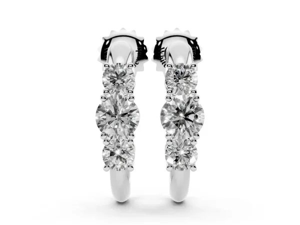 Round Brilliant Diamond U-Hoop Earrings with Prong Setting White gold