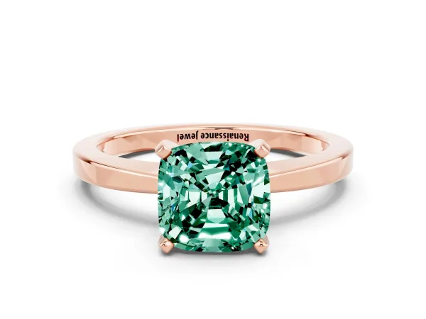Cushion Cut Green Sapphire Solitaire Engagement Ring with Classic Band and Four-Prong Setting Rose gold