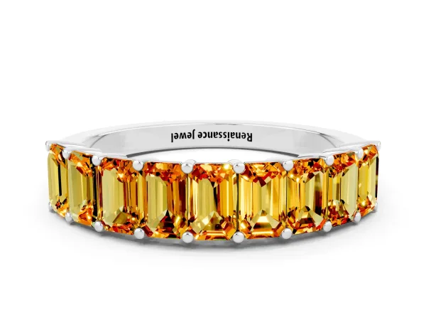 Emerald Cut Citrine Prong-Set Eternity Band Platinum