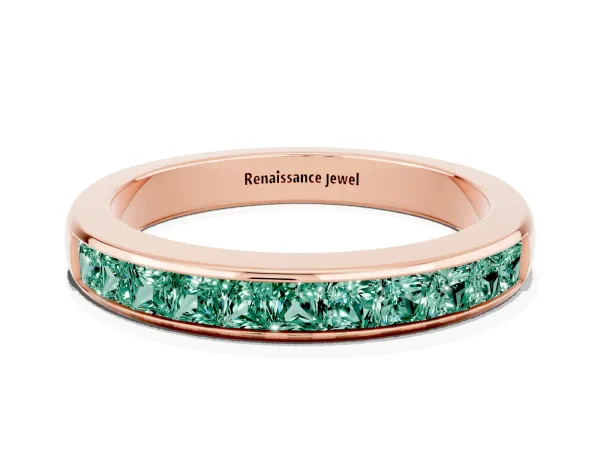 Channel Set Princess Cut Green Sapphire Eternity Band Rose gold