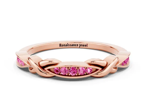 Twisted Marquise Pink Sapphire Pavé Band with Shared Prong Setting Rose gold
