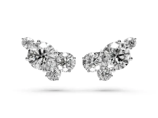 Round and Oval Diamond Hydrangea Bouquet Stud Earrings with Round Diamond Accents Platinum