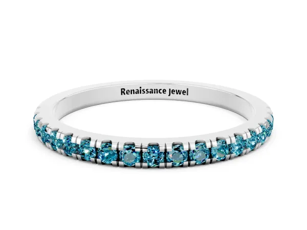 Pavé Round Blue Topaz Half Eternity Band with Shared Prong Setting Platinum