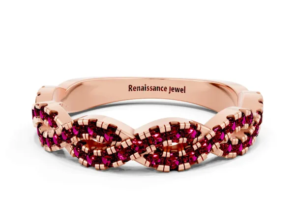 Round Garnet Twisted Eternity Band with Pavé and Shared Prong Setting Rose gold