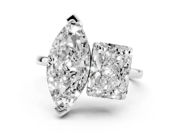 Radiant and Marquise Toi Moi Ring with Prong Setting and Plain Band Platinum