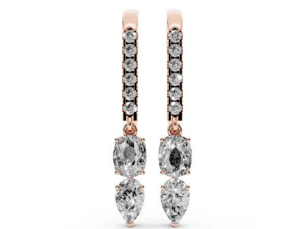 Cushion Cut Diamond Multi-Shape Drop Earrings Rose gold