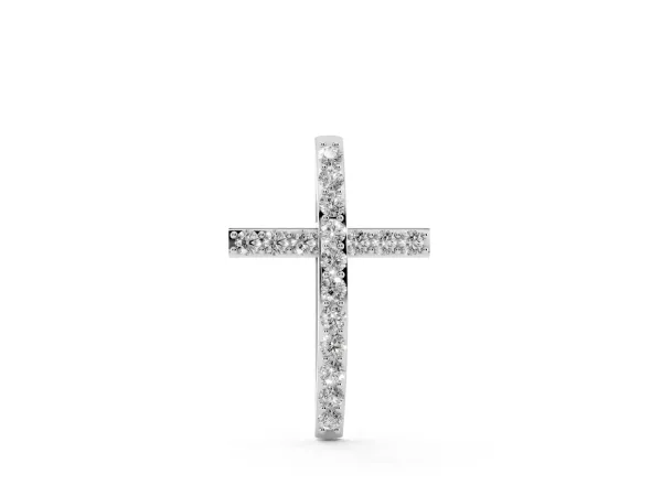 Pavé Round Diamond Cross Pendant with Prong Setting Silver