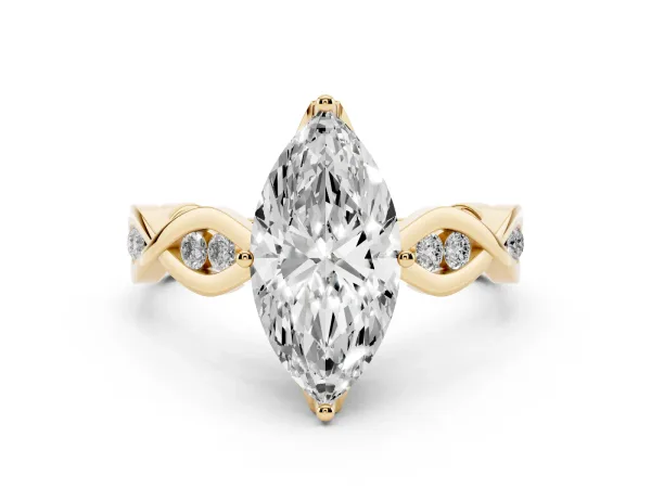 Marquise Cut Solitaire Twist Band with Leaf Prong Setting Yellow gold