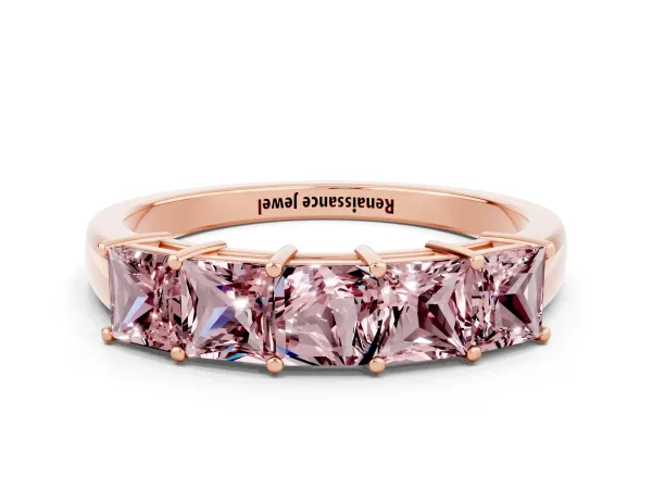 Princess Cut Five-Stone Morganite Band with Prong Setting Rose gold