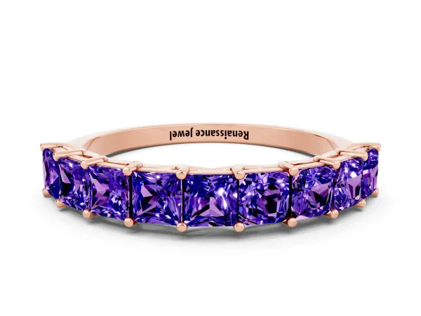 Princess Cut Tanzanite Channel-Set Eternity Band with Prong Setting Rose gold