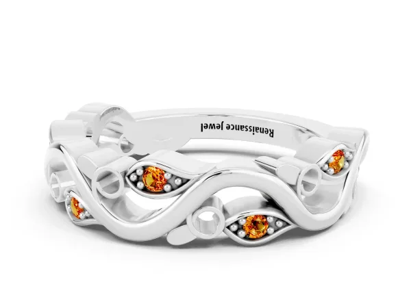 Marquise Citrine Vine Eternity Band with Bezel Setting Platinum