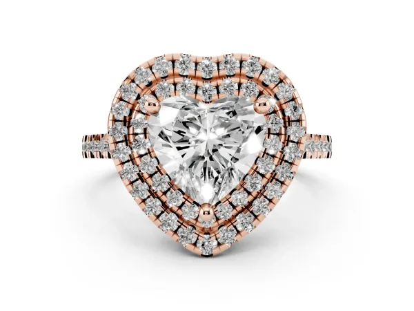 Double Halo Heart Cut Diamond Pavé Band with Four-Prong Setting Rose gold