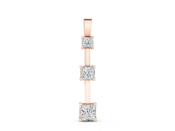 Three-Stone Princess Cut Prong Set Pendant Rose gold