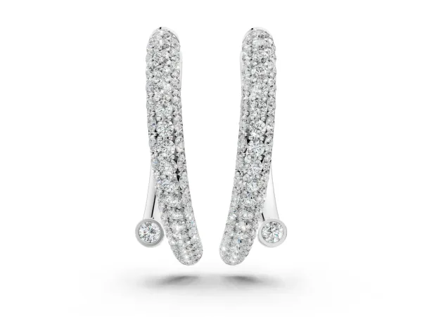 Round Diamond Vega Bypass Hoop Earrings Platinum