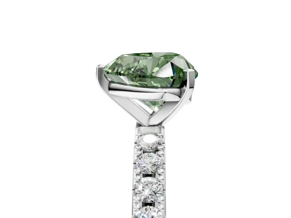 Fancy Green Heart Cut Diamond Solitaire Pavé Band with Four-Prong Setting White gold