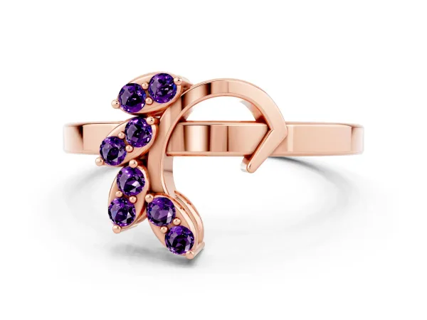 Marquise Amethyst Cluster Bypass Ring with Prong Setting Rose gold
