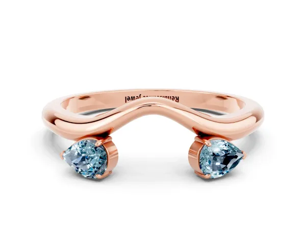 Pear Cut Aquamarine Two-Stone Open Band Ring with Prong Setting Rose gold