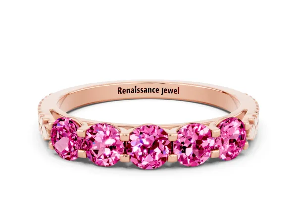 Five-Stone Round Pink Sapphire Prong-Set Band Rose gold