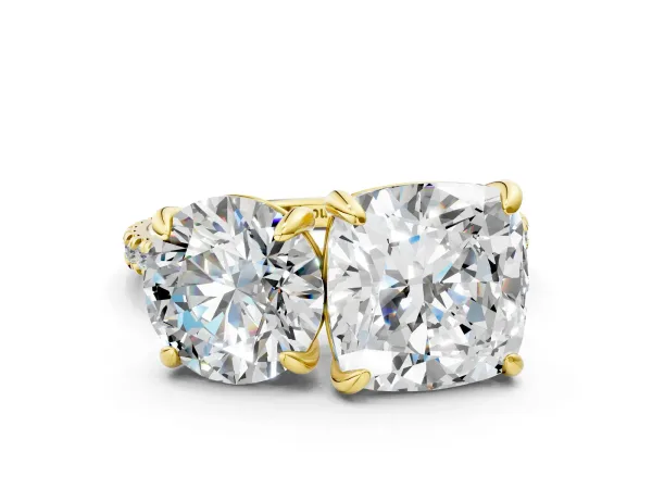 Round and Cushion Toi Moi Ring with Prong Setting and Pave Band Yellow gold