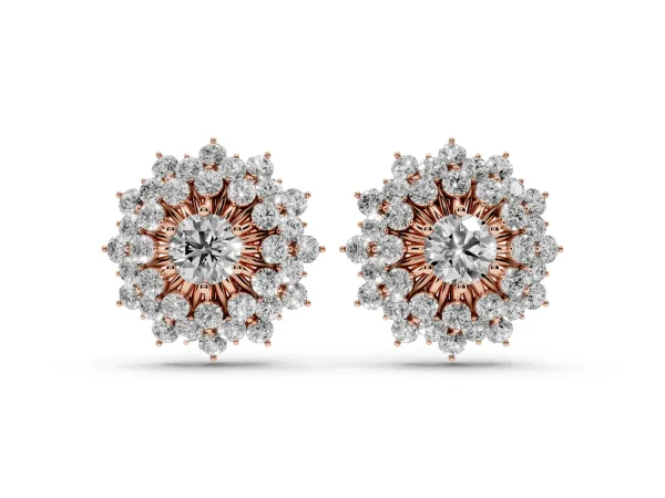 Round Diamond Sunburst Stud Earrings Rose gold
