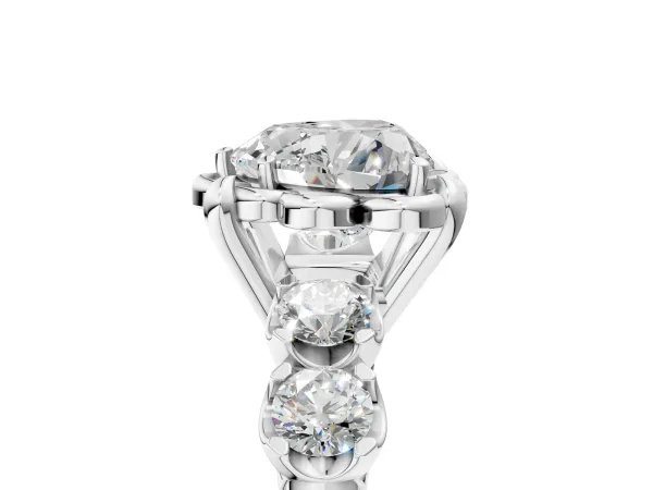 Heart Cut Cut Diamond Floral Halo Engagement Ring with Shared Prong Setting Silver