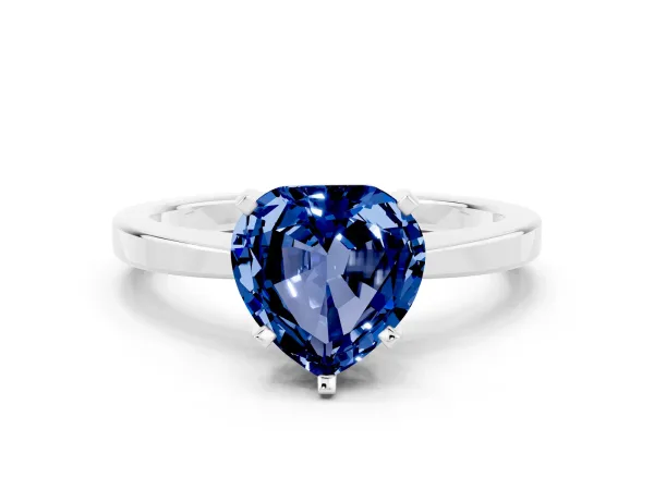 Heart Cut Blue Sapphire Solitaire Engagement Ring with Classic Band and Four-Prong Setting Silver