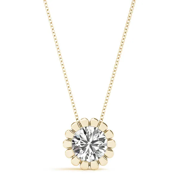 Round Diamond Flower Prong Pendant Yellow gold
