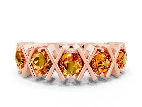 Round Citrine Channel Set Band with X-Prong Detail Rose gold