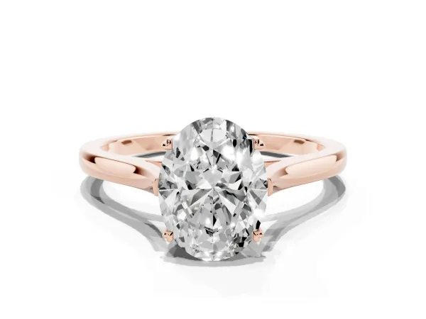 Oval Cut Solitaire Heart Prong Engagement Ring with Tapered Band Rose gold
