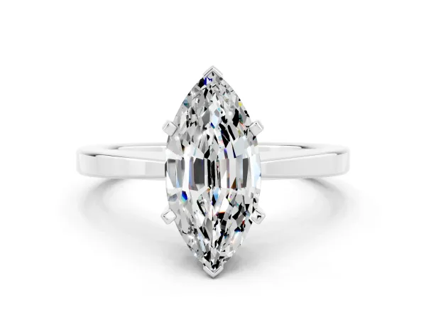 Marquise Cut Moissanite Solitaire Engagement Ring with Classic Band and Four-Prong Setting Silver