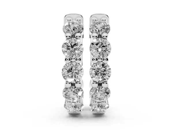 Round Diamond Eternity Hoop Earrings with Scalloped Band and Four-Prong Setting Silver