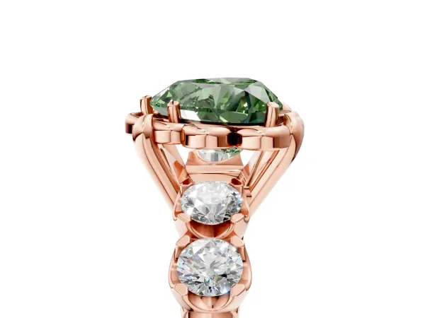 Fancy Green Heart Cut Cut Diamond Floral Halo Engagement Ring with Shared Prong Setting Rose gold