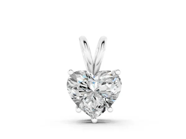 Heart-Shaped Diamond Solitaire Pendant with Four-Prong Setting White gold