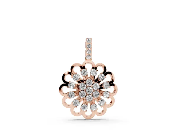 Round Diamond Floral Halo Pendant with Prong Setting Rose gold